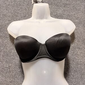 Victoria's Secret Bra Womens 34C Black Very Sexy Strapless Push Up Padded Satin